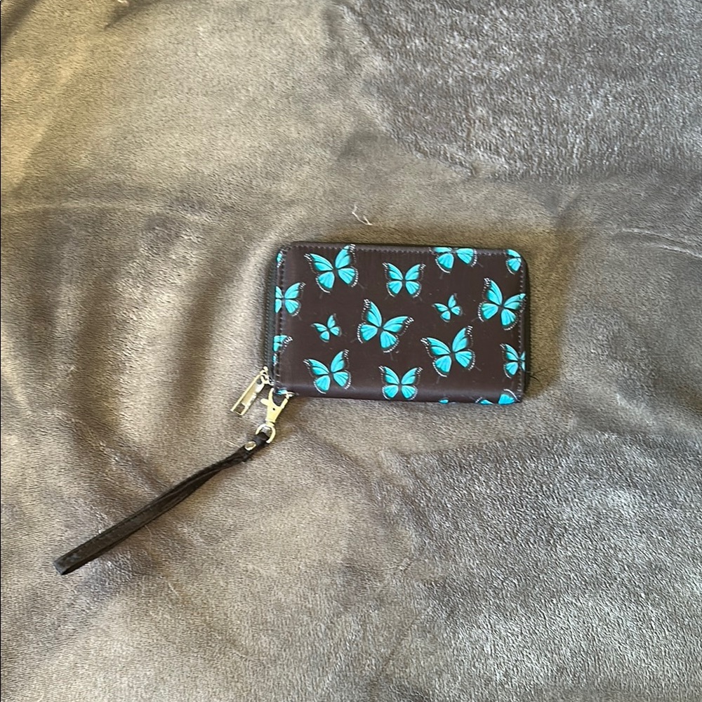 Butterfly Print Wristlet Wallet